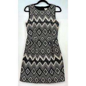 J Crew Dress Sz 6 Black and Cream Geometric Sleeveless Back Zipper Preppy Chic